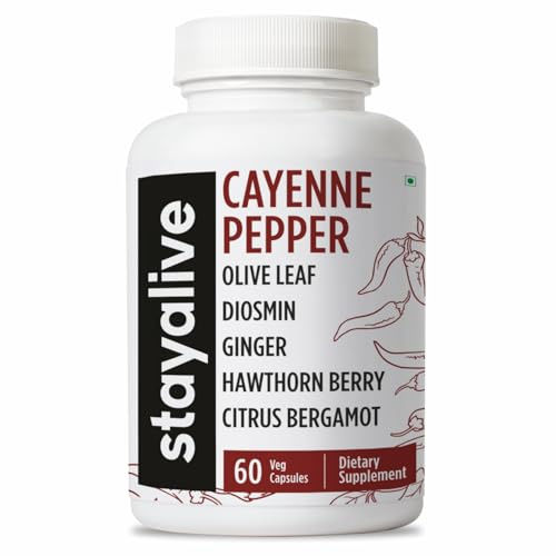 STAY ALIVE Cayenne Pepper Capsules w/Ginger, Garlic, Turmeric, Hawthorn, Diosmin, Citrus, Ceylon Cinnamon and Olive Leaf Extract, 10-in-1 Blend, 60 Pills, Non-GMO & Gluten-Free Supplement