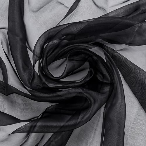PH PandaHall Tessuto In Organza Trasparente Nero A Metraggio Tessuto Trasparente Scintillante Largo 1.5m Tessuti In Organza Setosa Tessuti Tulle per Abiti Sposa Decorazioni Artigianali, 4m