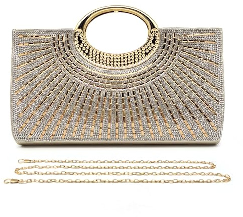 Pahajim Bolsos de Fiesta y Ceremonia Bolso Noche Mujer Pequeño Bolso de Mano con Brillantes Pedreria Carteras Clutch para Boda Novia Banquete Galas (Oro)