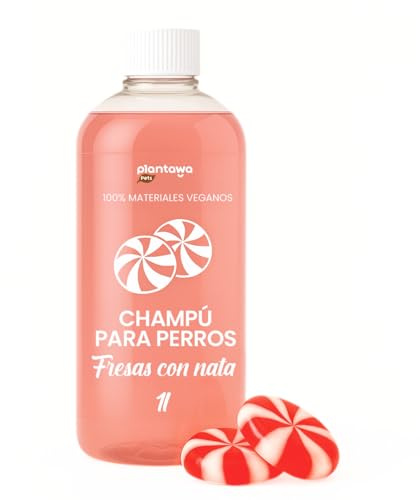 PLANTAWA Champú para Perros Fresas con Nata 1L | Hidratación Profunda y Brillo | Desenreda con Facilidad | Aroma Dulce y Duradero | pH Neutro | Apto para Pelo Largo, Rizado o Sensible