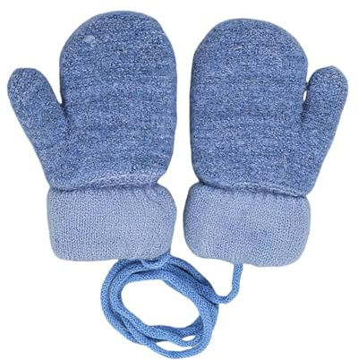 FUGLUS Moufles en Laine Tricotée pour Enfants de 1 à 3 Ans avec Cordon, Gants d'Hiver Chauds et Confortables pour Filles et Garçons