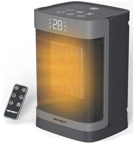 1500W Space Heater Electric Heater 60° Oscillating Electric PTC Ceramic Fan Heater with Thermostat, Remote Control, 3-Mode 3-Speed, 1-12H Timer, Overheating & Tip-Over Protection (Black)