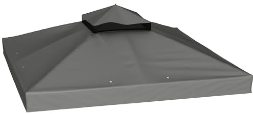 Outsunny Tetto di Ricambio per Gazebo 3x3 m a 2 Livelli da Giardino, Telo Copertura per Gazebo Resistente all'Acqua in Tessuto Oxford 370g/㎡ Anti-UV 30+ con Fori di Drenaggio, Grigio Scuro