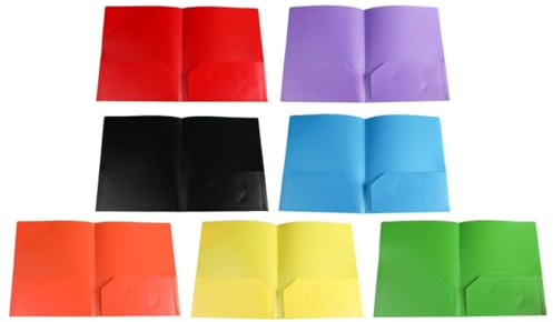 BEBEMOKO Lot de 7 Dossiers de Classement en Plastique Pp avec Double Poche, Couleurs Assorties, Format A4, pour Bureau et Organisation Scolaire