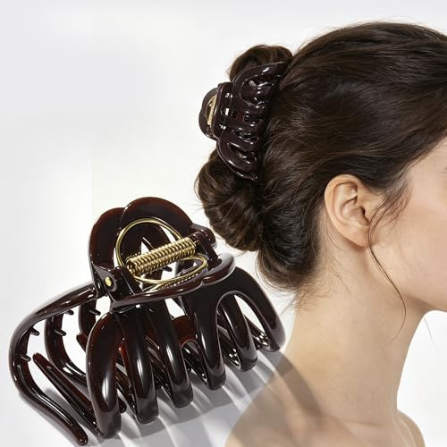 Grosse Pince Cheveux Femme Grande Pince Crabe 9,3cm Antidérapante Épaisses | Pince à griffe vintage marron haute qualité, adaptée aux cheveux fins et épais, accessoire coiffure femme, hair clip