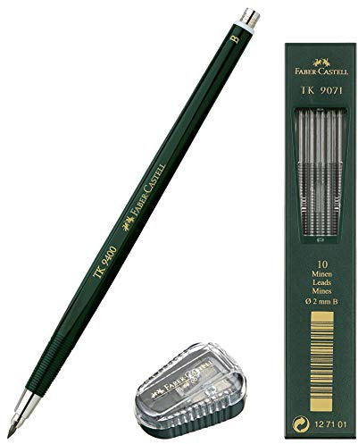 Faber Castell – stiftpenna TK 9400, minetjocklek: 2 mm, hårdhetsgrad: B, reservledningar och pennvässare