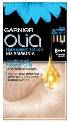 Garnier Olia Permanent Hair Dye, No Ammonia, Full Grey Coverage, Long-lasting Colour & Shine, Vegan Formula, Colour: B+++ Maximum Bleach Blonde, 230g