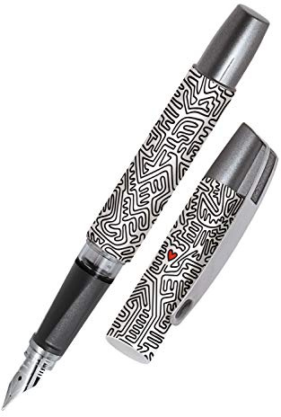 ONLINE Füller Campus Little Heart, Tinten-Füller für Linkshänder, ergonomisches Griffstück, Iridiumfeder, Standard-Tintenpatronen, inkl. Kombipatrone blau