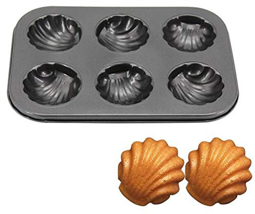 6-Cavity Shell Nonstick Carbon Steel Muffin Pan,DIY Fondant Cake Pan Baking Non-Stick Muffin Tray Cupcake Cookie Maker Mould Biscuit Dessert Madeleines Mold Baking Tray Bakeware Pan Baking Mold