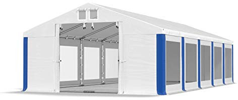 Das Company Transparente Fenster Partyzelt mit Bodenrahmen 5x10m wasserdicht weiß-blau Zelt 580g/m² PVC Plane Solide Gartenzelt Summer Floor SD/MS