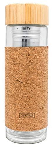 Nerthus FIH 802 Filtro 300 ml, Aislante Gracias a su Doble Pared, Botella Infusor, Termo, Taza de Viaje, Tetera de Cristal, 0.30 litros