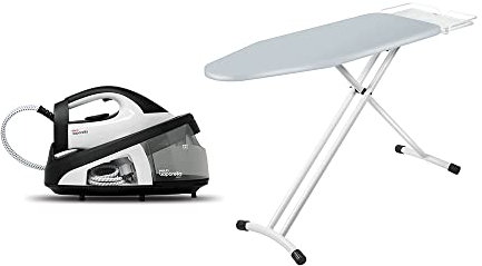 Polti Vaporella Simply VS20.20, Steam Generator Iron with large Detachable 1.5 L Water Tank, Polti Vaporella Essential, Ironing Board, 122 x 43.5 cm Ironing Surface, Adjustable Height, Grey, White