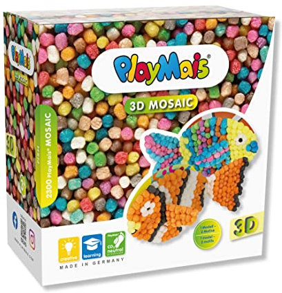 Playmais 3D Bastel-Set für Kinder ab 5 Jahren I Über 900 3 Tierfiguren aus Pappmaschee zum Bekleben und Basteln I Fördert Kreativität & Feinmotorik I Natürliches Spielzeug (3D Moisac Fisch)