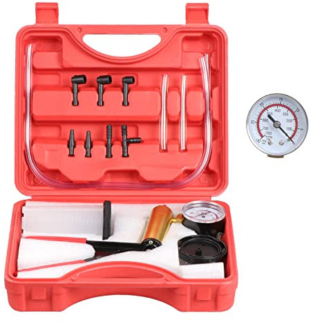 WiMas Vakuumtester Vakuumpumpe Vakuumpumpe Kfz Handvakuumpumpe Bremsenentlüftungsgerät, Unterdruckpumpe mit Vakuummeter, Adapter für Kraftfahrzeuge, LKW und Motorräder (Rot)