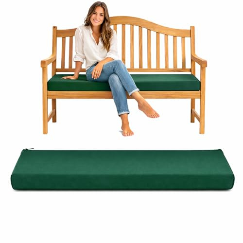 Garden Bench Cushion for 2/3/4 Seater – Thick Comfortable Seat Pad for Patio Furniture, Kitchen & Dining – Water-Resistant Polyester Cushion for Indoor & Outdoor Use (2 Seater, Bottle Green)