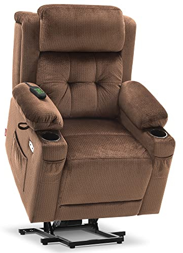 MCombo Fauteuil Releveur électrique 3 Moteurs, pour Personnes âgées, Fauteuil Relax avec Massage et Chaleur, Appui-tête Réglable et Repose-Pieds Allongé, Ports USB, 7664 (Marron, Petit)