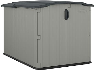 Suncast 138 Cu Ft Horizontal Outdoor Storage Shed, 57.5x79.75x52 Glidetop Outdoor Shed with Sliding Lid, Resin Storage Sheds with Floor for Bikes, Motorcycles, & Lawn Mower, Made in The USA