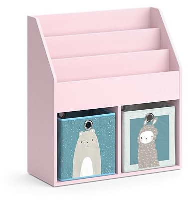 Vicco Libreria bambini Luigi, rosa, 72 x 79 cm con 2 scatole pieghevoli (orso, pecora), combinabile per riporre libri e giocattoli