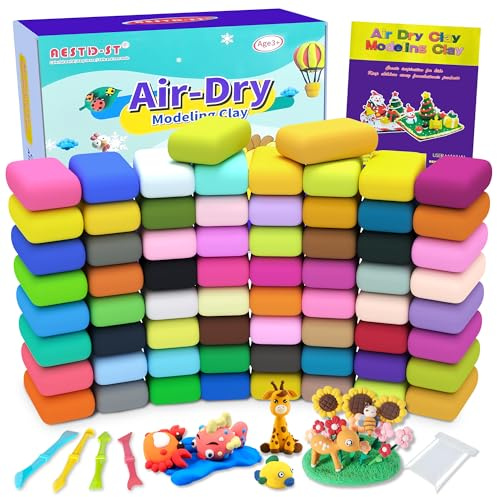 Air Dry Clay 66 Colors, Modeling Clay for Kids, DIY Model Magic Clay, Molding Clay Kit with Sculpting Tools, Non-Sticky Soft and Super Light, Arts and Crafts Gift for Boys Girls Kids