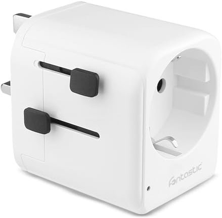 Fontastic Universal-Welt-Adapter Planet, Reiseadapter für über 100 Länder, USB-Steckdose inkl. Adapter USA, AUS und UK, Steckdosenadapter mit Schutzfunktion