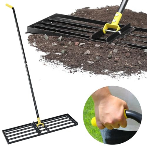 Colwelt Lawn Leveling Rake 80cm, Hefty Lawn Leveler Rake for Grass Soil, Leveling Rake for Lawn with 183cm Ergonomic Curved End Grip Long Handle, Levelawn Tool Leveling Soil, Yard Lawn Leveling Tool