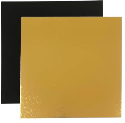 10 Supporti per Torte Quadrati 25x25 cm Nero e Oro 1 mm di spessore | Sottotorta per Feste Matrimoni, Decorazioni per Torte e Dolci | Base per Torta Perfetta per Torte e Dolci Nero e Dorato