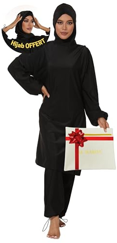 AL-WARDA Burkini - Burkini - Bañador para mujer musulmana, camiseta islámica - 100% opaca y caché de formas, técnica antipegamento, Negro Medianoche, M