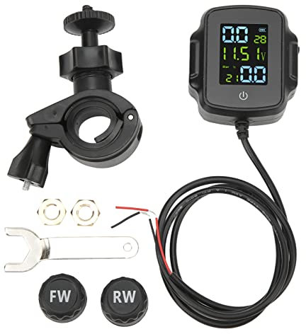 Reifendruckkontrollsystem Motorrad, TPMS Reifendruckkontrollsystem Drahtloses Reifendrucksensor Reifendruckprüfer Fahrrad mit 2 externen Sensoren TPMS 12 V USB-Aufladung