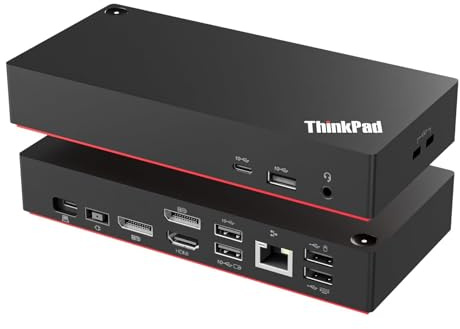 Thinkpad 40AY0090 Station d'accueil hybride universelle USB-C avec USB-A pour ordinateur portable Lenovo, 3 écrans externes, livré avec câble ITSPWR HDMI 4K + câble DP + chiffon de nettoyage