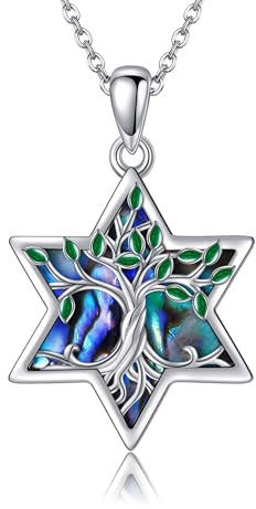 URONE Collar con colgante de árbol de la vida, plata de ley 925, árbol de la vida, estrella de David, joyería de regalo para mujer, No es una piedra preciosa