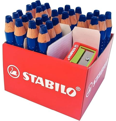 STABILO Markdry – Matita pennarello – Maxi schoolpack cartone x 30 pennarelli cancellabili ardesia e lavagna bianca MARKdry blu + 2 dimensioni matite