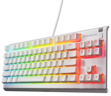 SteelSeries Apex 3 TKL White RGB Gaming Keyboard — Tenkeyless Compact Form Factor — 8-Zone RGB Illumination — Water and Dust Resistant — Whisper-Quiet Gaming Switch