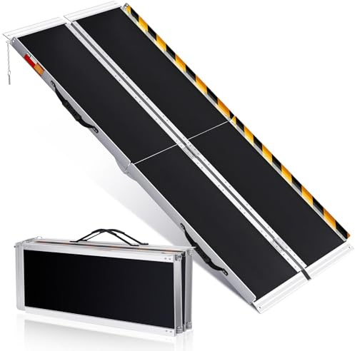 Folding Wheelchair Ramps 7 Ft-Portable Aluminum Threshold Ramps for Wheelchairs, Cars, Stairs, Doors, 600Lbs Capacity, Non-Slip Surface