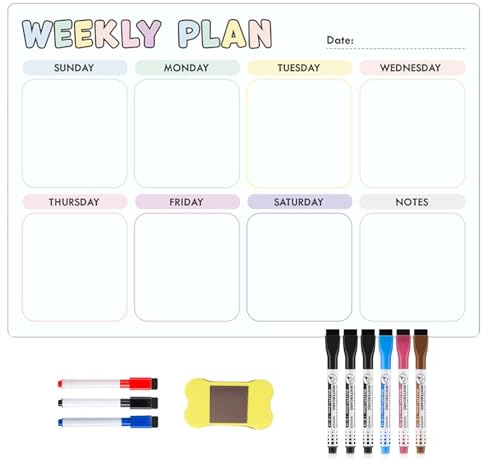 Quorumsg Pizarra Magnetica Nevera, 42 × 30cm Planificador Semanal Magnético, Calendario Semanal Planificador Magnetico Nevera con 9 Marcadores 1 Borrador, para To-Do Hogar Rutina Notas Menús
