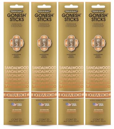 Gonesh - Extra Rich Scented Incense Sticks - Non-Toxic 10” Slow Burn Aromatic Sticks - Sandalwood - 80 Pack