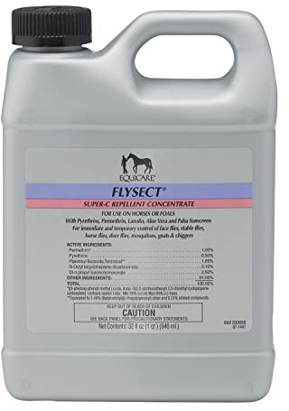 Equicare Flysect Super-C Fly Control Concentrate for Horses, Mix with Water, 32 Ounces, One Quart