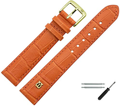 MARBURGER Uhrenarmband 20mm Leder Orange Gold Alligator Prägung Mit Naht - Montage Set 5282046000220