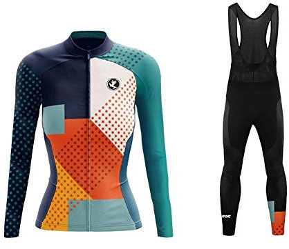 UGLY FROG Fahrradbekleidung Set Damen Verdickte Radtrikot Fahrradtrikot Langarm + Fahrradhose Lang mit Sitzpolster, Wärmehaltung/Fleece/Warm/Hochelastisch （Zwei Stücke XS-6XL