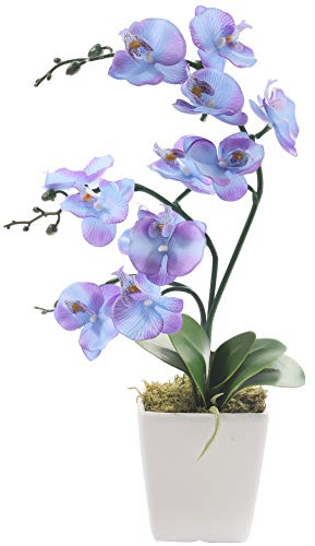 15 Silk Phalaenopsis Orchid in Square Pot, Purple Blue Flower Arrangements