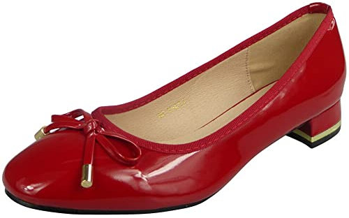 LoudLook Ladies Court Shoes Womens Casual Work Bow Mid Heel Office Party Smart Comfy Boots Size Red 6