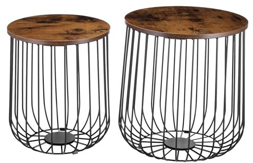 IDIMEX Couchtisch ERRANO in Old Style braun, Beistelltisch im praktischen 2er Set, Wohnzimmertisch als Metallkorb mit Deckel für Stauraum, Vintage Look