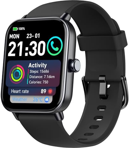 aeac Montre Connectée Homme Appel Bluetooth, Alexa intégrée 1.8 Smartwatch Moniteur de SpO2 Cardiofrequencemetre Sommeil, 100 Modes Sportifs Podometre Calories Etanche IP68 pour Android iOS, Noir