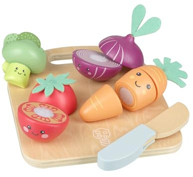 Happy Veggies Wooden Play Food for Kids - Kitchen Cutting Fruits Toys for Toddlers, Pretend Vegetables Gift for Boys and Girls - Early Development & Activity Toys by Orange Tree Toys