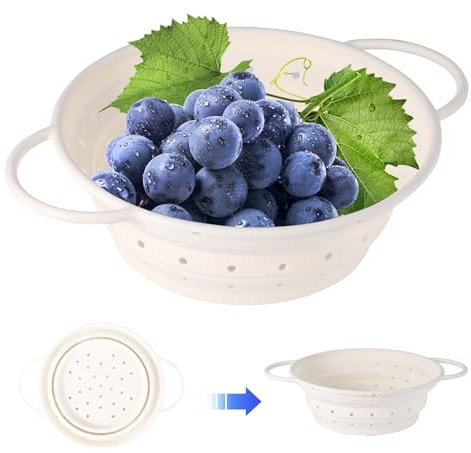 ZONJIE Sieb aus Silikon faltbar 28 cm - Hitzebeständiges Faltbares Nudelsieb Platzsparend, Leicht zu Reinigen Spülmaschinenfest, Silikon-Sieb für Kochen & Abtropfen, Küche und Camping (Weiß)