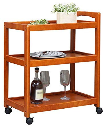 Trä 3 nivåer serveringsvagn på hjul för hem, hotell och bar, bärbart köksbord för servering av te och vin