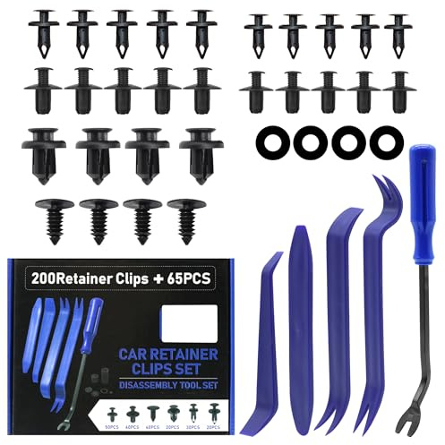 Fsaklaskdy 265 Pcs Grapas Coche, Remaches Plastico Coche, Incluye 6 Tipos de Grapas para Puertas y Clips Plástico Universales para Parachoques, Herramienta Fijación de Remaches, Clip Bandeja Maletero