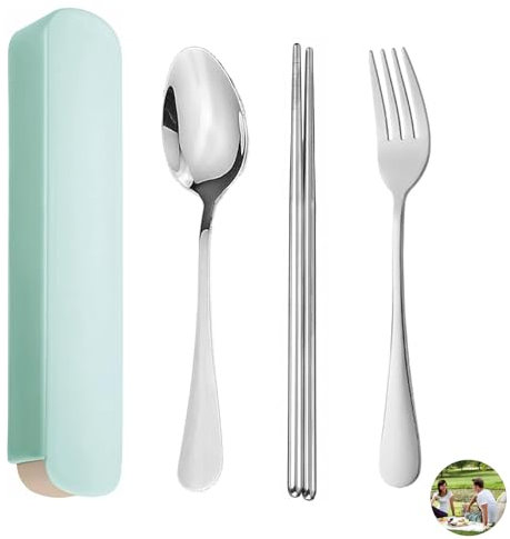 Travel Cutlery Set, 3 Pcs Stainless Steel Travel Cutlery Set with Case, Hand Washable and Reusable for All Occasion