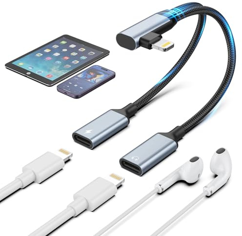 【Apple MFi Certified】iPhone Lightning to Dual Lightning Headphone Jack and Charger Cable Adapter, 2-in-1 iPhone Splitter Audio and Charge Adapter Dongle,i-Phone Aux Audio Adapter for i-Phone 14/13/12