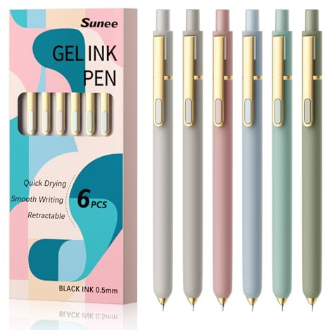 SUNEE Gel Pens, 6 Pack 0.5mm Fine Point Smooth Writing Pens with Quick-Dry Balck Ink, Cute Aesthetic Pens for School, Office, Note Taking, Journaling, Gifts for Women and Men - Morandi