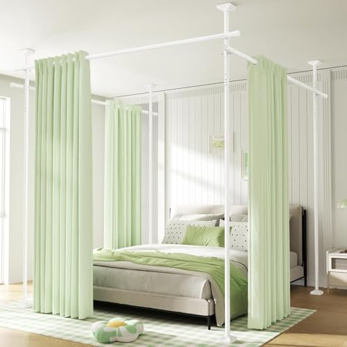 WELDUN Bastoni per tenda divisori per stanze, senza danni da trapano, aste autoportanti, resistenti a tensione verticale 122-305 cm (altezza) 71-380 cm (W), bianco